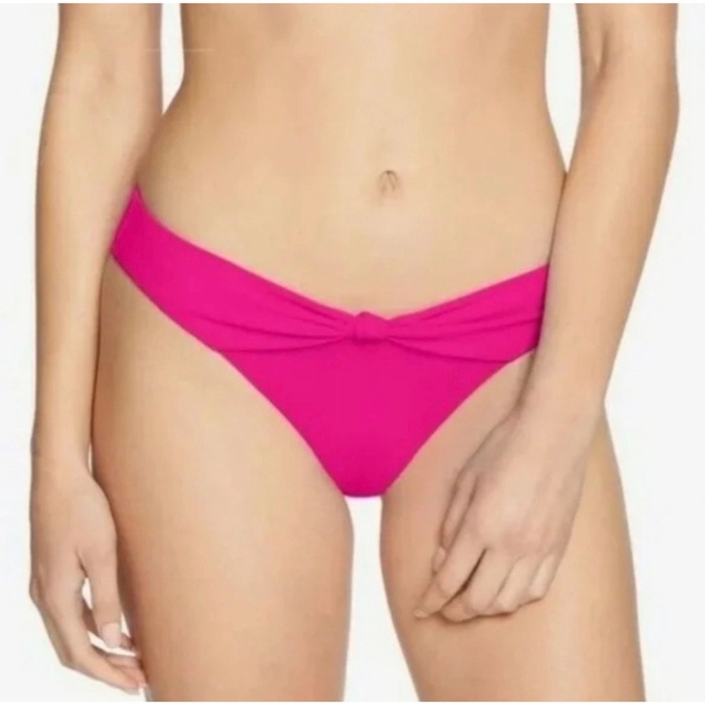 Robin Piccone Ava Twist Front Bikini Bottom Pink Low Rise Swim Bottoms L 201866